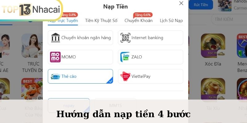Hướng dẫn nạp tiền 4 bước