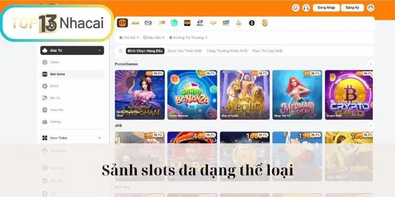 Sảnh slots đa dạng thể loại